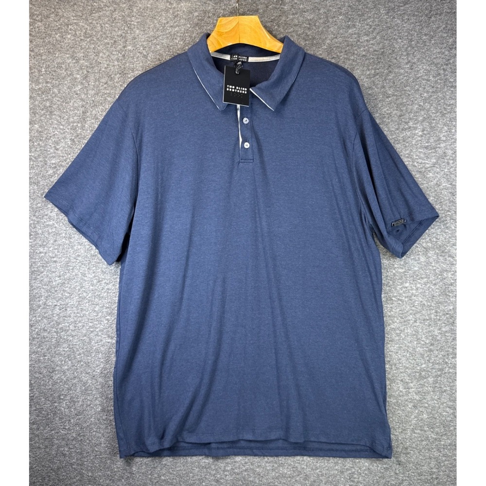Two Blind Brothers Polo Shirt Mens XXL Navy Blue Bamboo Blend Braille Detail New